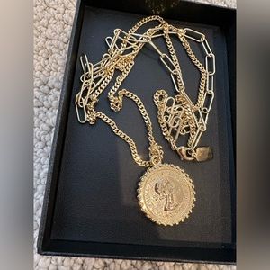 Marrin Costello double strand gold necklace with double sided coin
